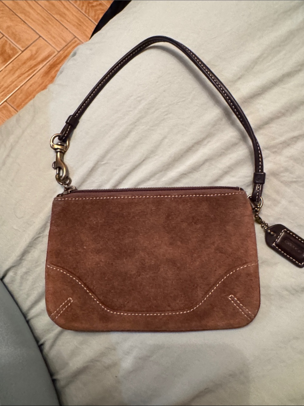 Brown Suede Wristlet Pouch -